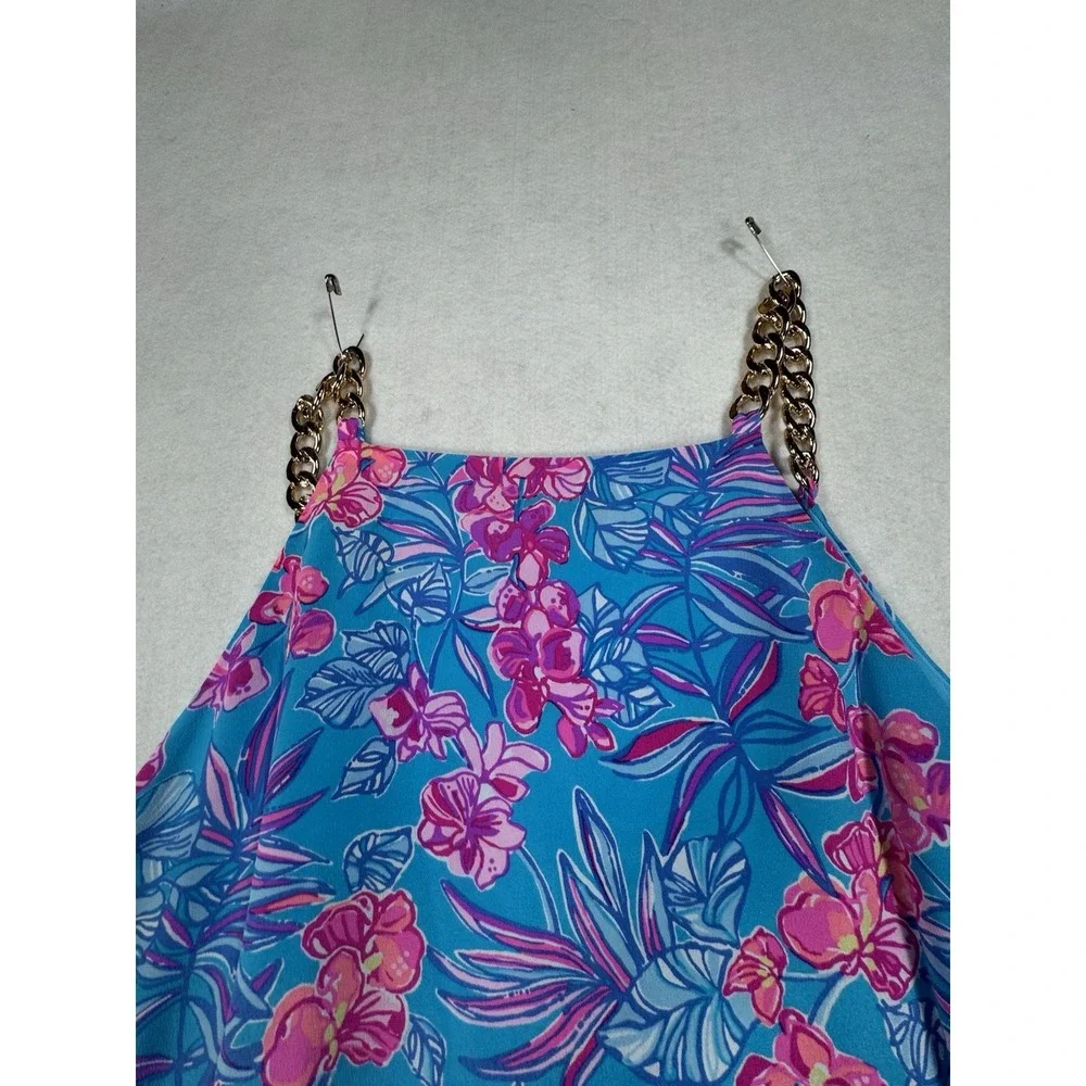 Lilly Pulitzer Size 8 Blue Pink Tropical Floral Chain Neck Sleevless Top - Picture 7 of 11